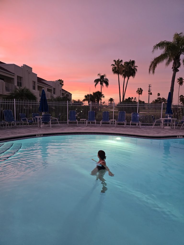 woman relaxing swimming on the pool