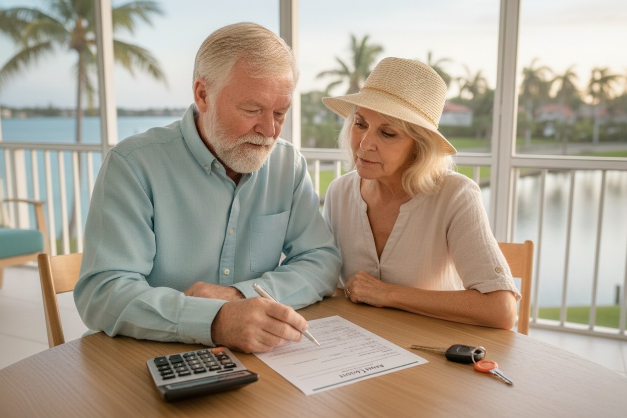 Old Couple Calculating Condo Rental Costs