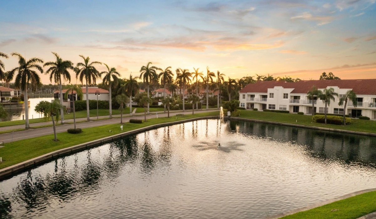 low-rise condominium buildings of Isla del Sol in St. Petersburg, Florida